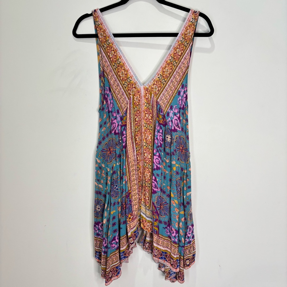 Boho V-Neck Floral Tunic in Teal and Pink